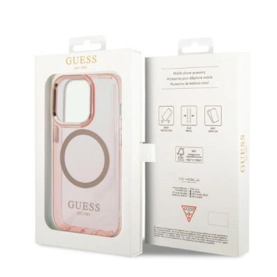 8. Etui Guess Gold Outline Translucent MagSafe na iPhone 14 Pro - różowe