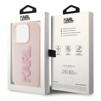 8. Etui Karl Lagerfeld 3D Rubber Glitter Logo na iPhone 15 Pro - różowe