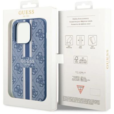 8. Etui Guess 4G Printed Stripes MagSafe na iPhone 14 Pro - niebieskie