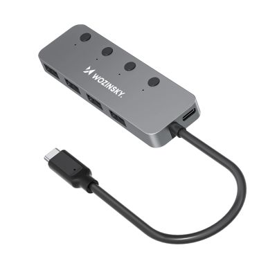 Hub USB Wozinsky WHS088YSS 4x USB-A z indywidualnymi włącznikami aluminiowy z kablem USB-C 15 cm - szary