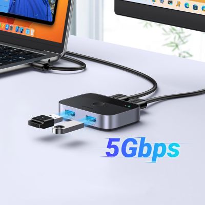 3. Adapter Ugreen CM757 2w1 2x USB-A 3.0 (wejście) / 2x USB-A (wyjście) - szary