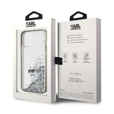 8. Etui Karl Lagerfeld Liquid Glitter Choupette do iPhone 15 - przezroczyste