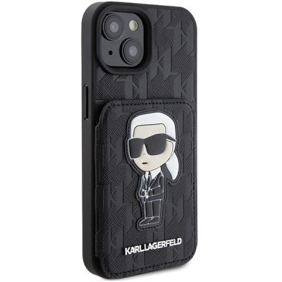 4. Etui Karl Lagerfeld Saffiano Cardslots and Stand Monogram Ikonik Patch do iPhone 15 - czarne