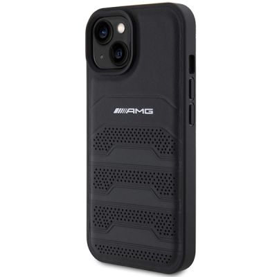 2. Etui AMG Leather Debossed Lines do iPhone 15 - czarne