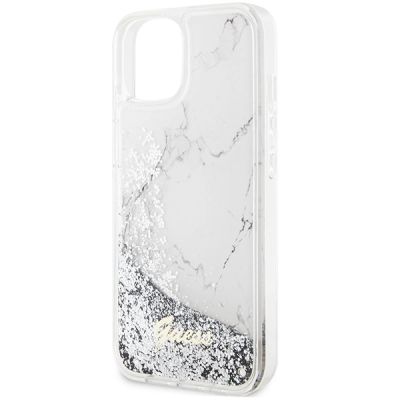 6. Etui Guess Liquid Glitter Marble na iPhone 14 - białe