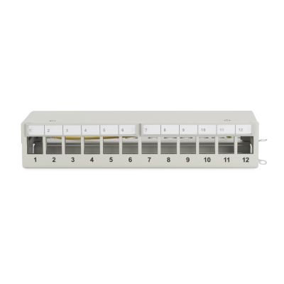4. Panel krosowy modularny desktop 12x keystone, ekranowany, szary, prowadnica kabli, pola opisowe