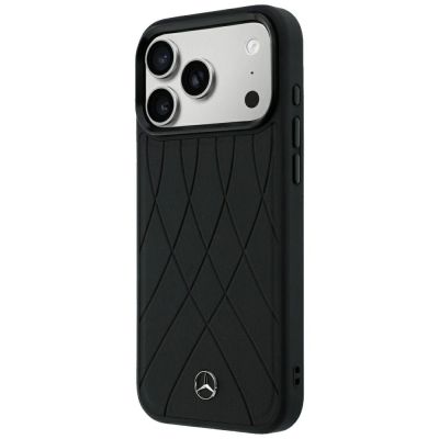 2. Etui Mercedes Leather Crossed Lines MagSafe na iPhone 17 Pro Max / 18 Pro Max - czarne