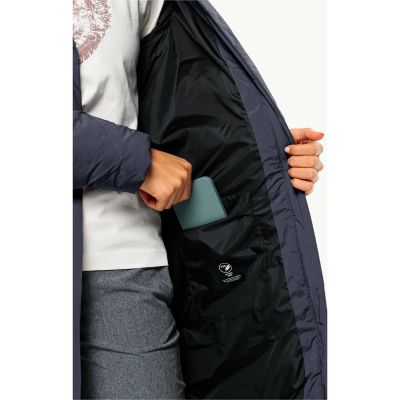 6. Kurtka zimowa damska Jack Wolfskin MARIENPLATZ COAT W night blue Down Insulated granatowa  (1206971_1010)