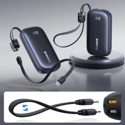 5. Powerbank Baseus EnerFill FC21 Qpow 3 Ultra 10000mAh 45W z dołączonym kablem-smyczą - czarny