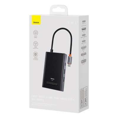 6. Hub USB-C 8w1 Baseus PioneerJoy HDMI 4K@60Hz + HDMI 4K@30Hz + DisplayPort 8K@30Hz + VGA + 2 x USB-A 3.0 + 2 x USB-C - szary