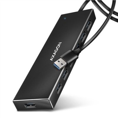 Axagon HUE-F7A 7x USB 3.2 Gen 1 ALU FLAT hub micro power IN 1m USB-A USB 3.2 Gen 1 (3.1 Gen 1) Type-A 5000 Mbit/s Czarny