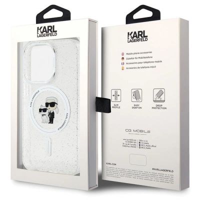 8. Etui Karl Lagerfeld Karl&Choupette Glitter MagSafe na iPhone 15 Pro - przezroczyste