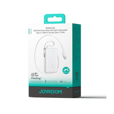 2. Powerbank Joyroom JR-PR2 35W 10000mAh ze zwijanym kablem USB-C i wbudowanym kablem Lightning - biały