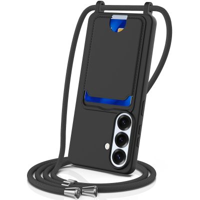 Etui na Samsung Galaxy S26 z TPU z uchwytem na kartę i smyczą crossbody - czarne