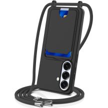 Etui na Samsung Galaxy S26 z TPU z uchwytem na kartę i smyczą crossbody - czarne