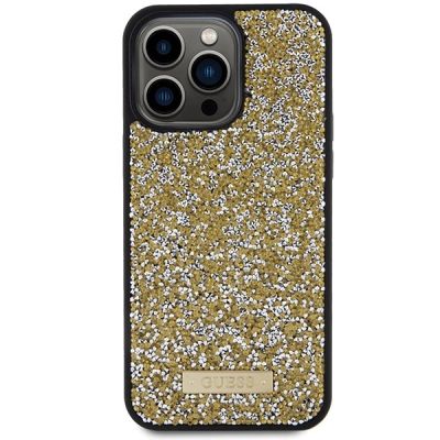 3. Etui Guess Rhinestone Metal Logo na iPhone 15 Pro Max - żółte