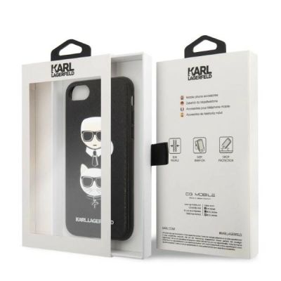 8. Etui Karl Lagerfeld Saffiano Karl&Choupette Head na iPhone 7 / 8 / SE 2020 / SE 2022 - czarne