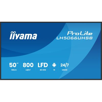 2. iiyama LH5066UHSB-B1AG signage display Płaski panel Digital Signage 127 cm (50") LCD Wi-Fi 800 cd/m2 4K Ultra HD Czarny Procesor wbudowany Android 24/7