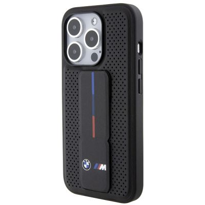 10. Etui BMW Grip Stand Smooth & Perforated na iPhone 15 Pro - czarne