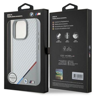 8. Etui BMW M Carbon Tricolor Line MagSafe na iPhone 16 Pro - szare
