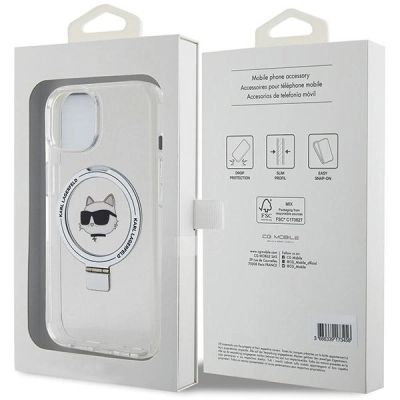 8. Etui Karl Lagerfeld Ring Stand Choupette Head MagSafe do iPhone 15 - białe