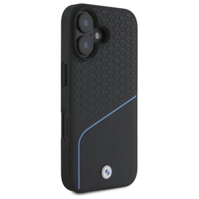 4. Etui BMW Sign Leather Textured And Line MagSafe na iPhone 16  - czarne