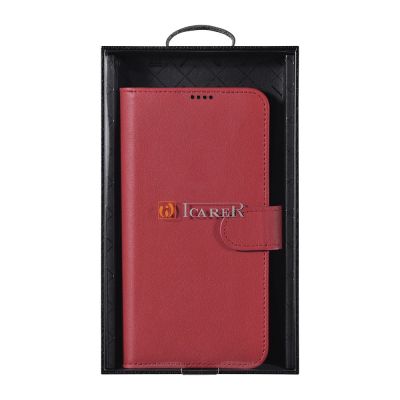 5. iCarer Haitang Leather Wallet Case skórzane etui do Samsung Galaxy S22+ (S22 Plus) portfel obudowa pokrowiec czerwony (AKSM05RD)