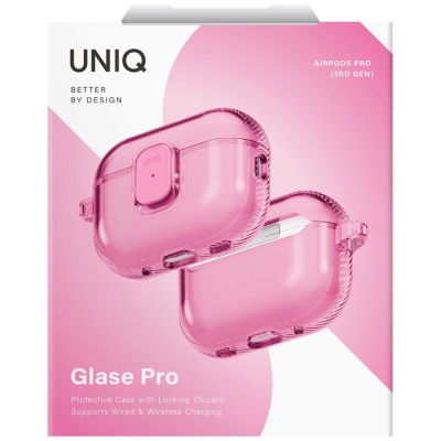 6. Etui UNIQ Glase Pro na AirPods Pro 3 Lock Case - przezroczysto-różowe