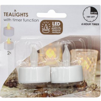 12. ZESTAW 2 ŚWIECZEK TEA LIGHT LED TIMER BIAŁY
