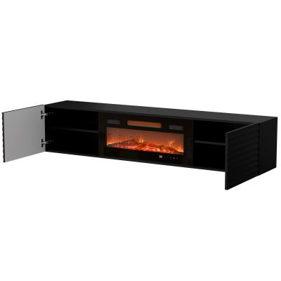 6. Szafka RTV TULA 183x35x37 czarny mat + czarny kominek
