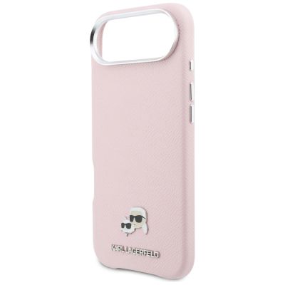 6. Etui Karl Lagerfeld Karl & Choupette Head Pins Saffiano MagSafe na iPhone Air - różowe