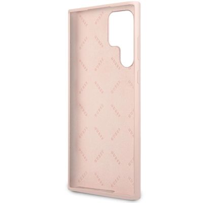 7. Etui Guess Silicone Script Metal Logo na Samsung Galaxy S23 Ultra - różowe