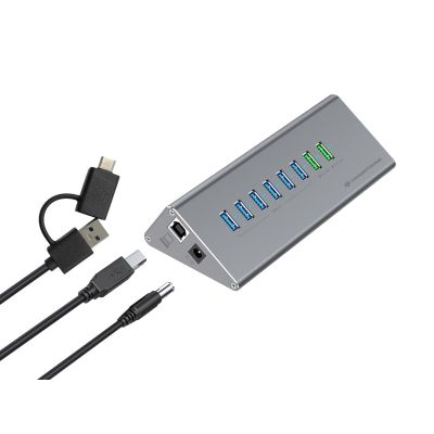 2. CONCEPTRONIC 10-portowy koncentrator USB-A3.0/-C Adapter -> 6xA3.0+m.Netz. Gr
