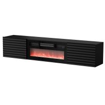 Szafka RTV TULA 183x35x37 czarny mat + czarny kominek