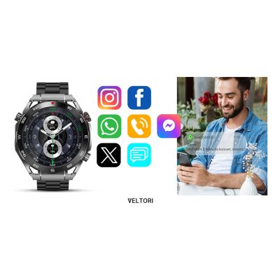 19. Smartwatch VELTORI VT100-1 + Czarny Pasek Silikonowy + Czarny Eko Skóra