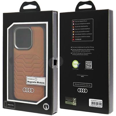 7. Etui Audi Synthetic Leather z MagSafe na iPhone 15 Pro - brązowe