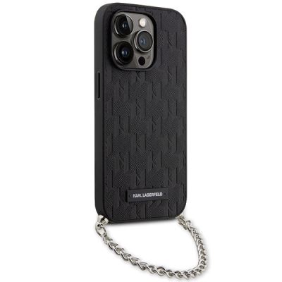 3. Etui Karl Lagerfeld Saffiano Monogram Chain na iPhone 14 Pro - czarne