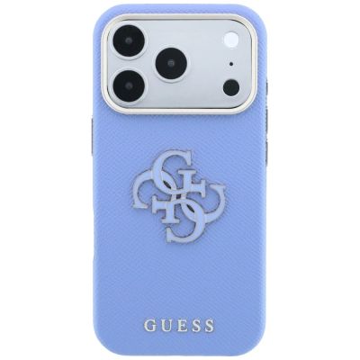 3. Etui Guess Grained & Big Resin Logo na iPhone 18 Pro Max / 17 Pro Max - niebieskie