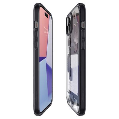 8. Etui Spigen Ultra Hybrid Mag z MagSafe na iPhone 15 Plus - ciemnoszare (wzór Zero One)
