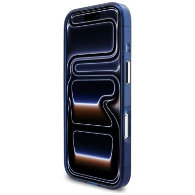 5. Etui Guess IML Script Metal MagSafe na iPhone 17 Pro - niebieskie
