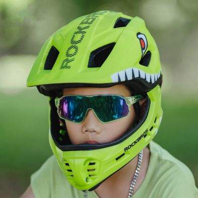 6. Kask rowerowy Rockbros TT-32003 Shark dziecięcy z odpinaną szczęką rozmiar S (48-52) - zielony