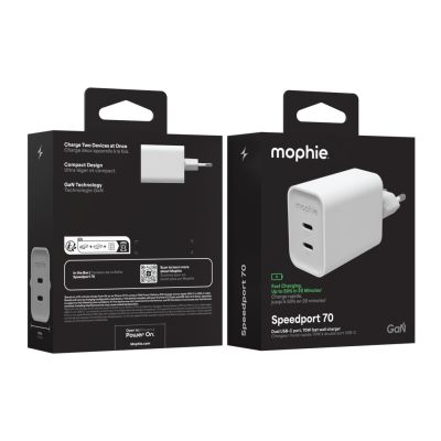 8. mophie Speedport 70 Uniwersalne Biały Prąd przemienny Szybkie ładowanie Wewnętrzna