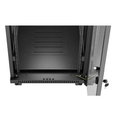 11. Szafa instalacyjna rack stojąca 19" 32U 600x1000 czarna drzwi przeszklone LCD Lanberg (flat pack)