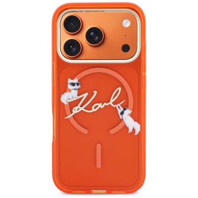 3. Etui Karl Lagerfeld IML Choupettes Karl  Script Logo MagSafe na iPhone 17 Pro - pomarańczowe