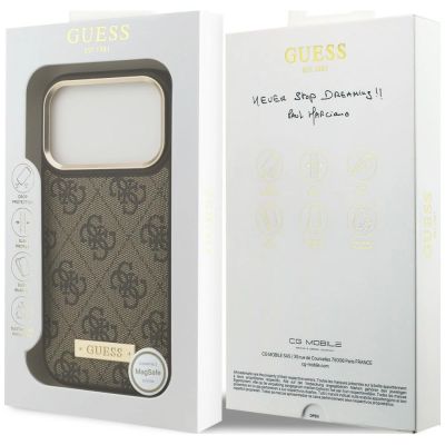 8. Etui Guess 4G Logo Plate MagSafe naiPhone 18 Pro / 17 Pro - brązowe