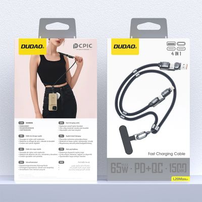 4. Kabel Dudao L20Max 65W 4w1 ze smyczą USB-C do USB-C z adapterami Lightning i USB-A - niebieski