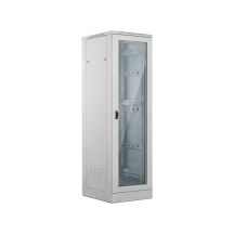Szafa 24U 600x600, drzwi przednie szklane, drzwi tylne metalowe pełne, zamek, 4 belki nośne, cokół w zestawie, do samodzielnego montażu, kolor szary, ALANTEC