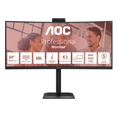 4. Monitor AOC 86,3 cm (34") CU34E4CW 21:09 2xHDMI+DP+USB-C+Webcam Curv.