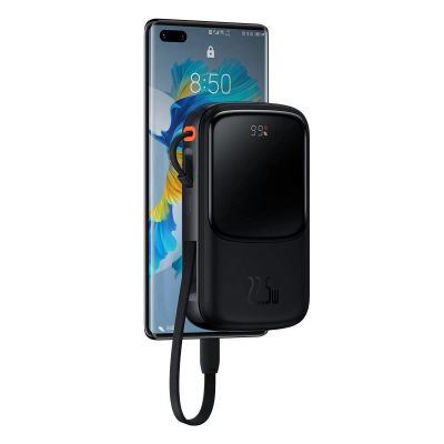 6. Baseus Qpow Digital Display powerbank z szybkim ładowaniem 10000mAh 22,5W QC/PD/SCP/FCP z wbudowanym kablem USB-C czarny