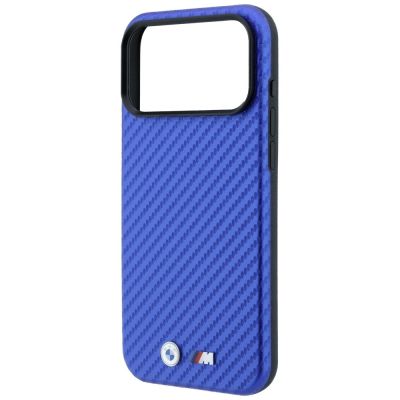 6. Etui BMW M Carbon Metal Logo MagSafe na iPhone 17 Pro / 18 Pro - niebieskie
